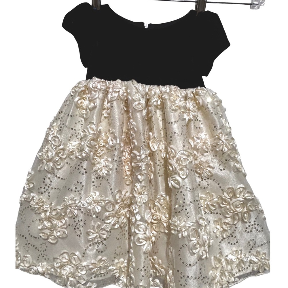 American Princess Black Velvet Ivory Floral Embroidery Dress 2T Wedding Formal